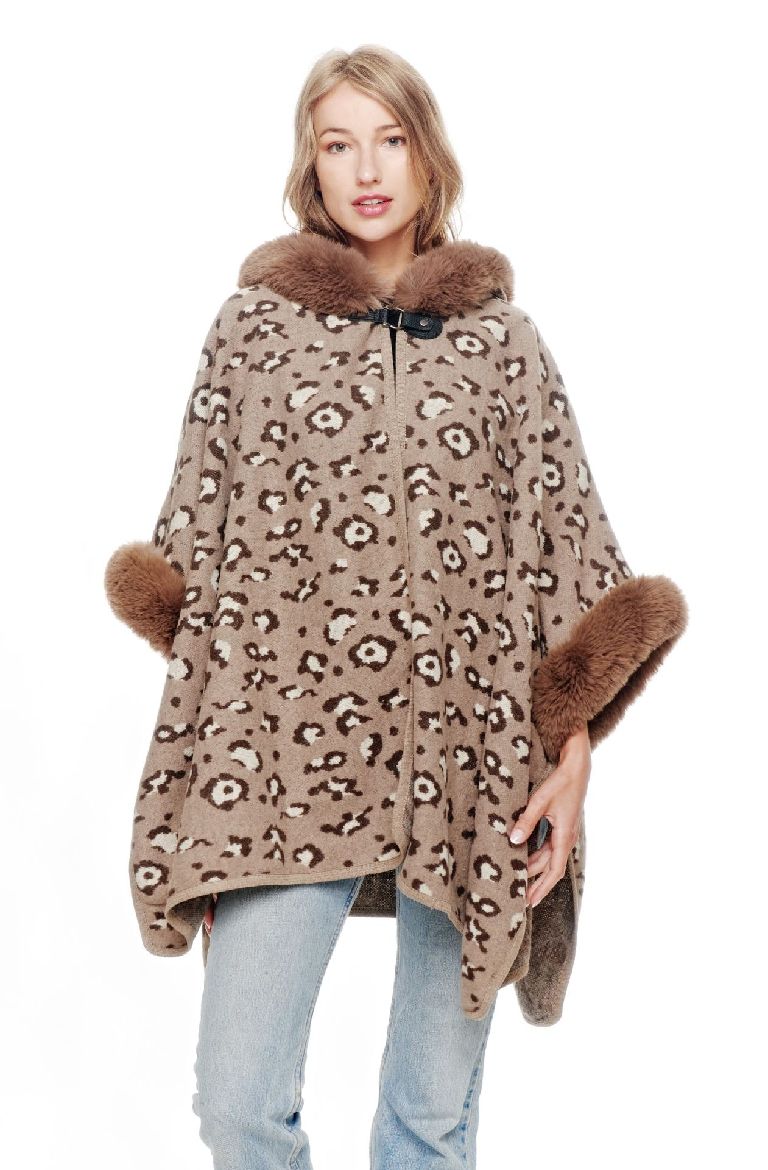 Leopard Faux Fur Hoodie Cape