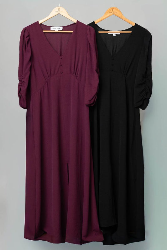 3/4 Sleeve Button Front Maxi Dress