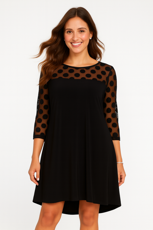 Mesh Polka Dot Trapeze Dress
