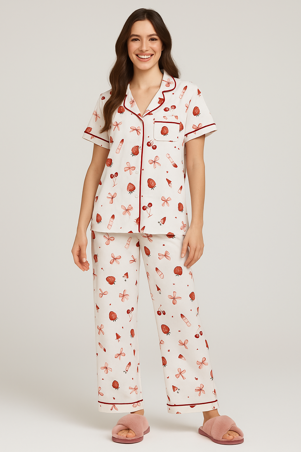 Jersey Button Front Top & Pull On Pant PJ Set