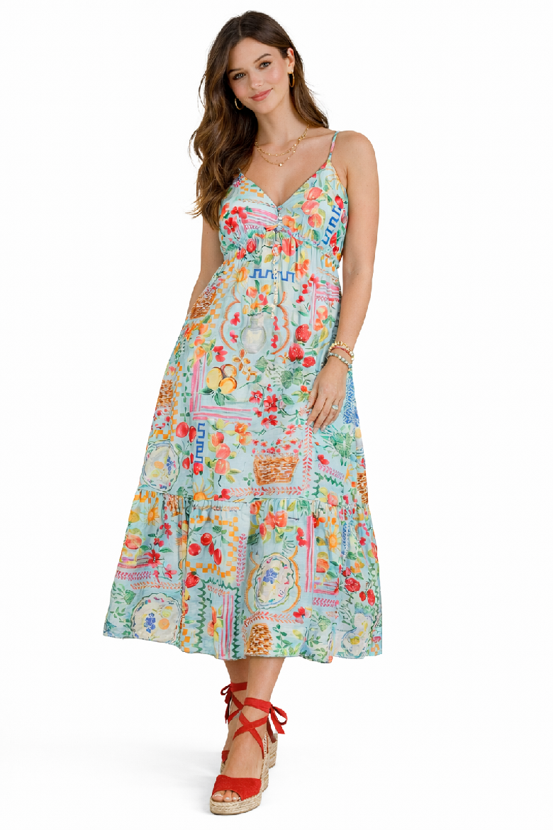 Spaghetti Strap Ruffle Hem Midi Dress