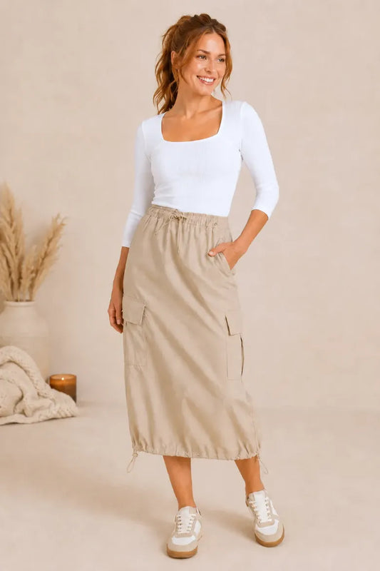 Parachute Cargo Midi Skirt