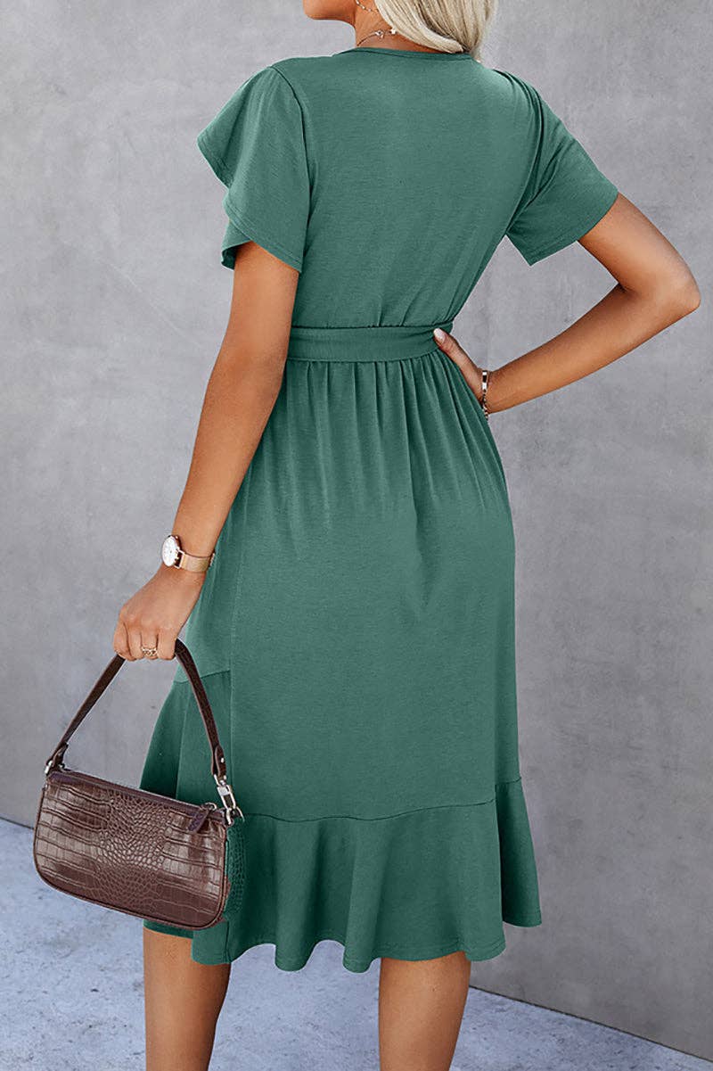 Scoop Neck Short Sleeve Midi Dress