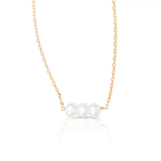 3-Pearl Row Necklace - Yellow Gold