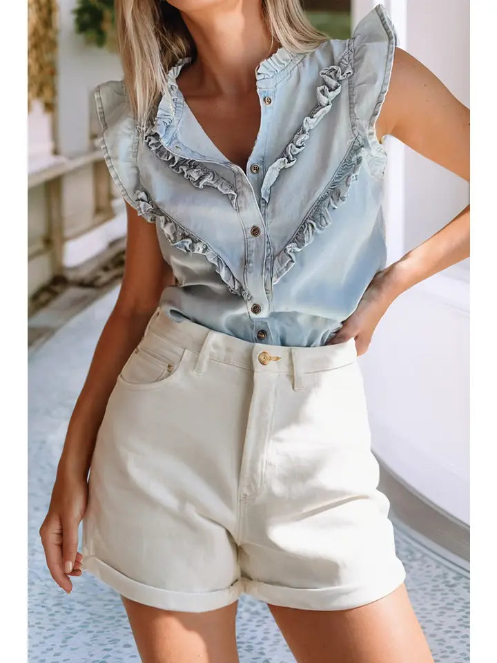 Mineral Wash Cap Sleeve Denim Shirt