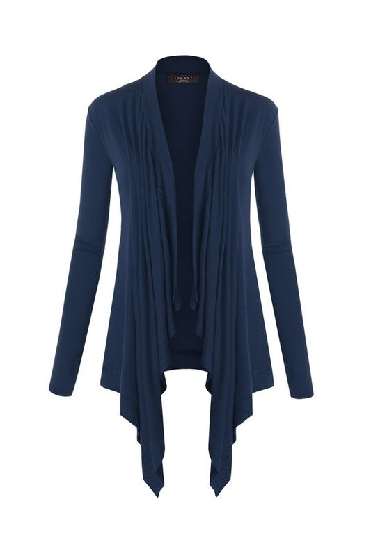 Womens Long Sleeve Draped Open Front Cardigan