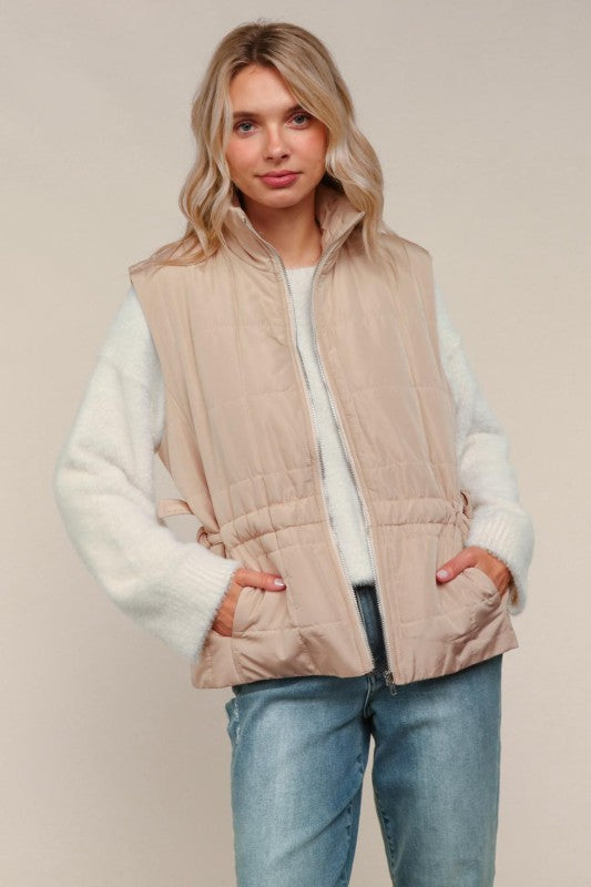 High Neck Zip Up Quilted Puffer Vest