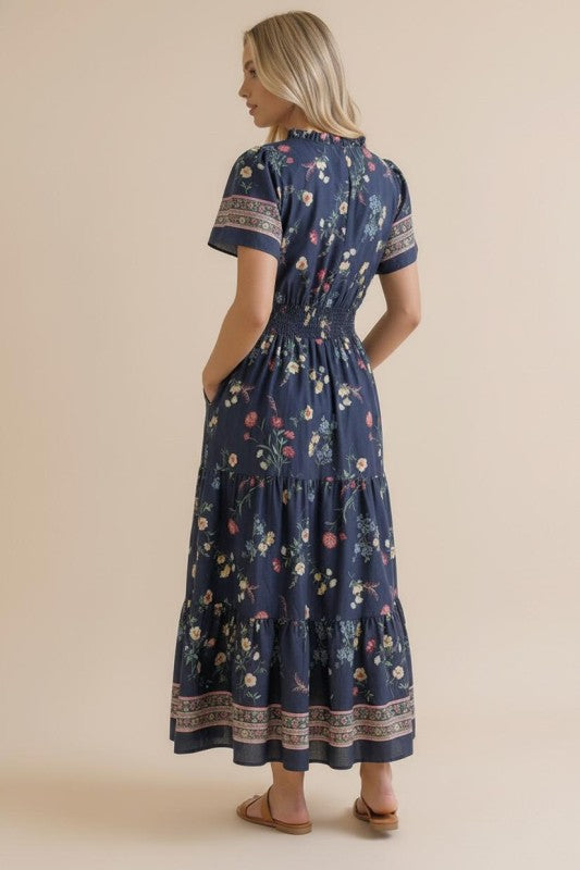 Smocked Waist Maxi Tiered Floral Dress