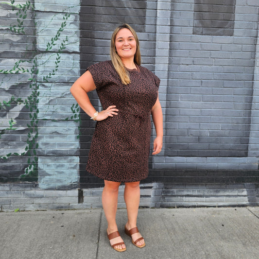 Leopard Print Knit Dress with Drawstring Waist