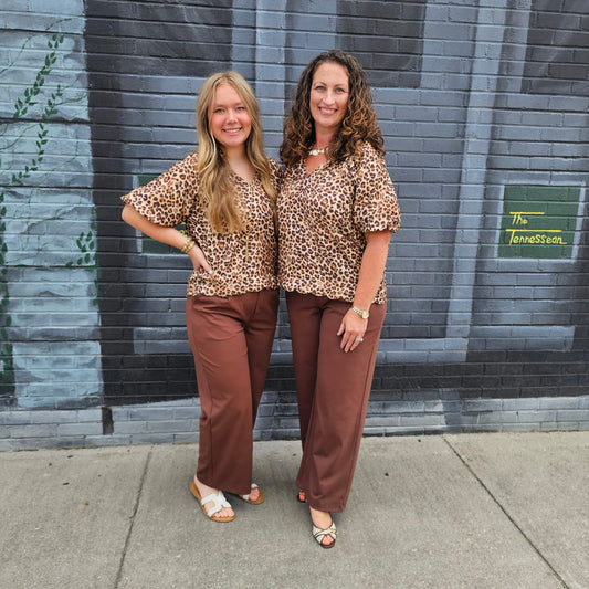 Bubble Sleeved Animal Print Blouse