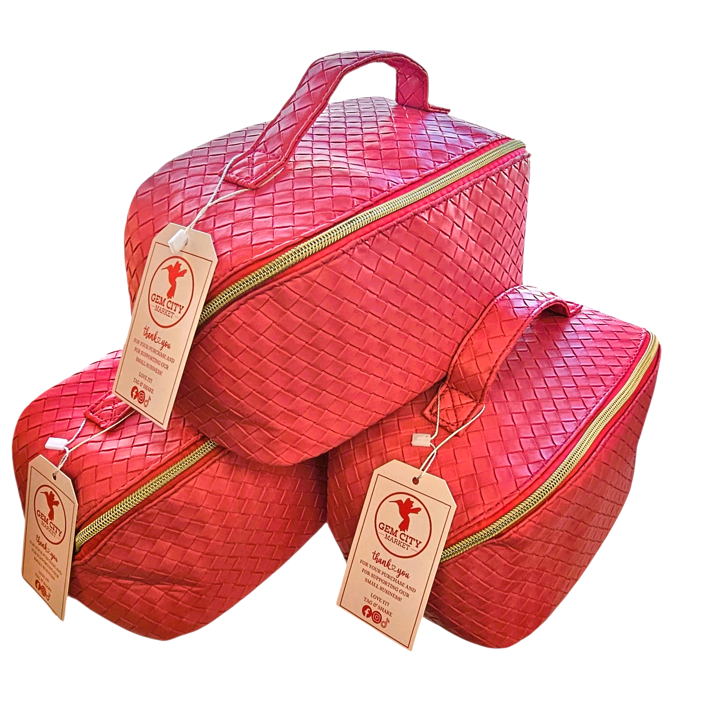 Juliette Woven Vegan Leather Satin Lined Cosmetic Bag