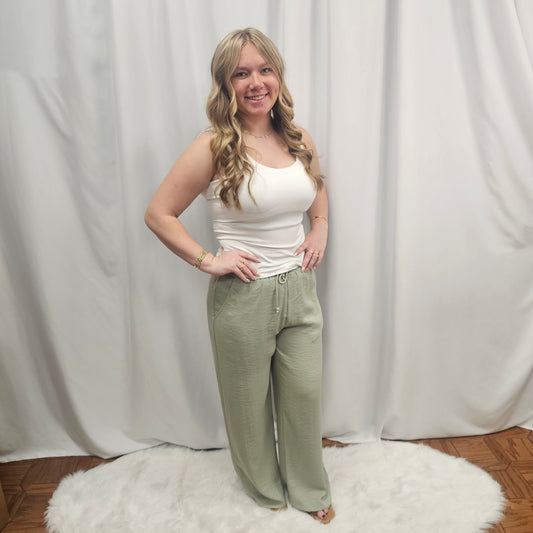 Halara High Waisted Drawstring Wide Leg Linen-Feel Pants
