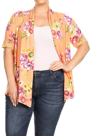 Floral Print Hip Length Cardigan