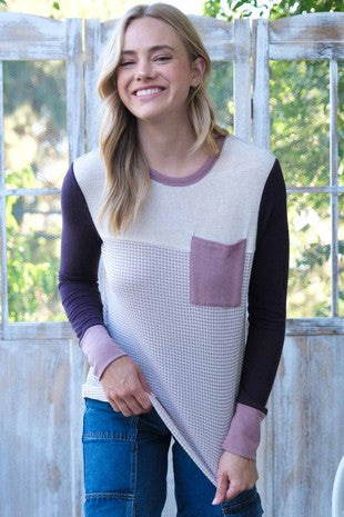 Color Block Knit Long Sleeve Top