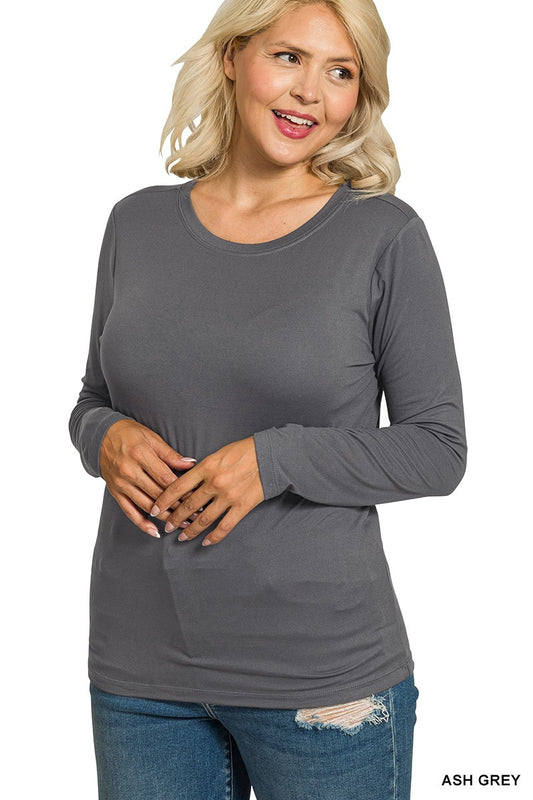 Brushed Microfiber Long Sleeve Round Neck Tee