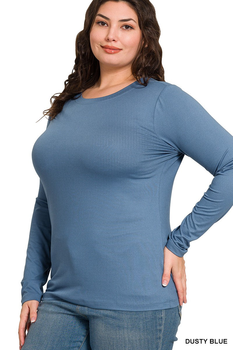 Brushed Microfiber Long Sleeve Round Neck Tee