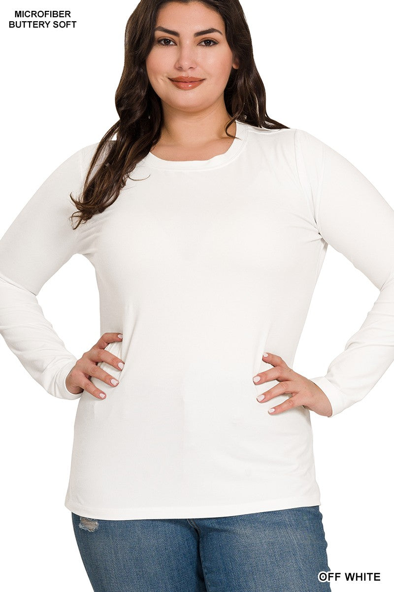 Brushed Microfiber Long Sleeve Round Neck Tee