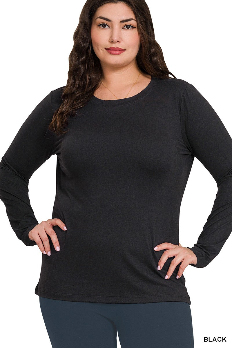 Brushed Microfiber Long Sleeve Round Neck Tee