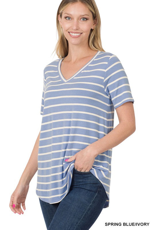 Stripe V-Neck Short Sleeve Top