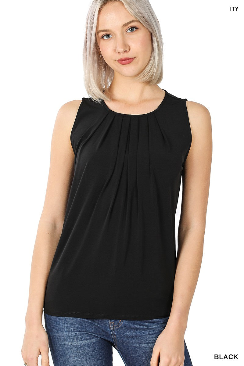 Sleeveless Front Neck Pleat Top