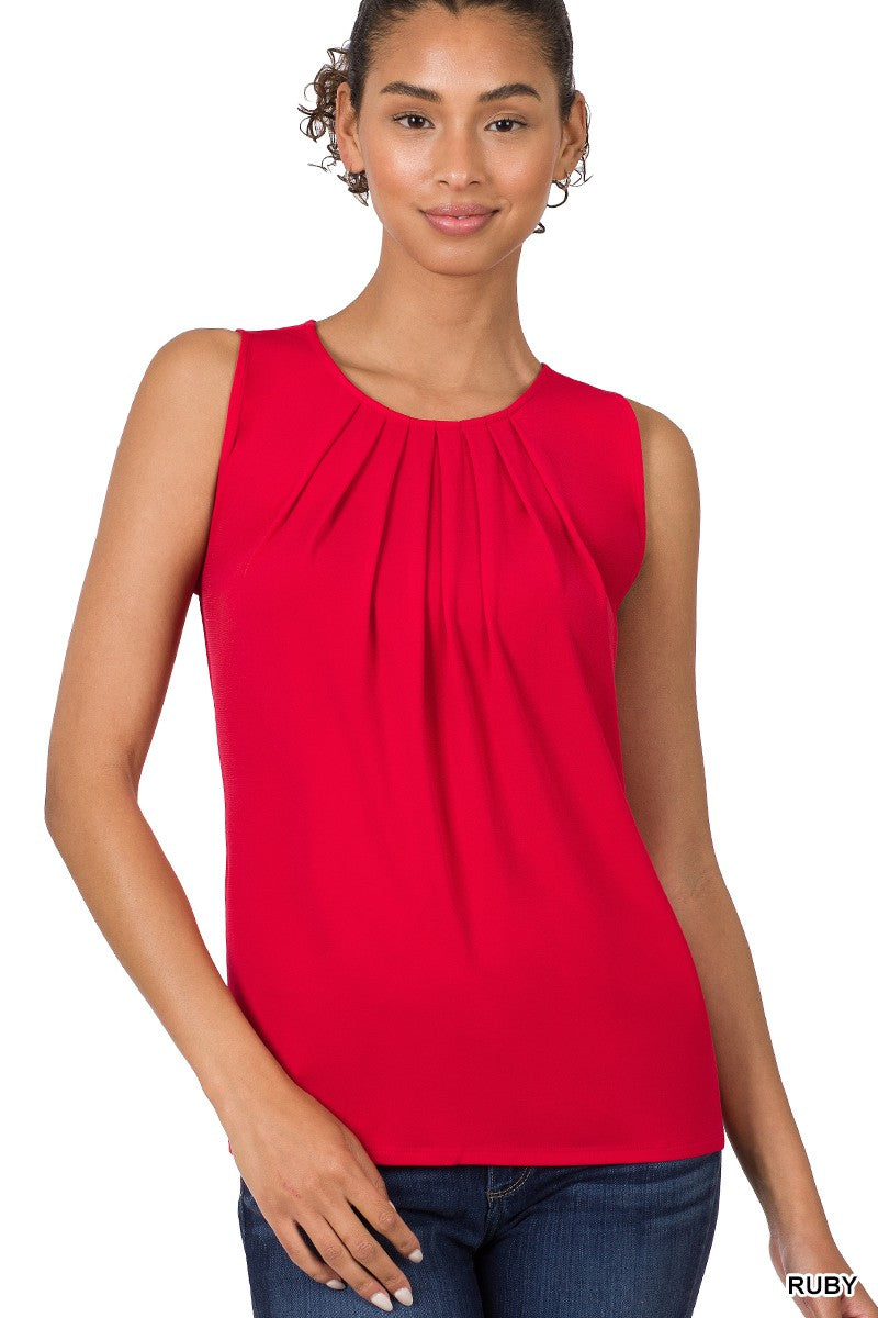 Sleeveless Front Neck Pleat Top