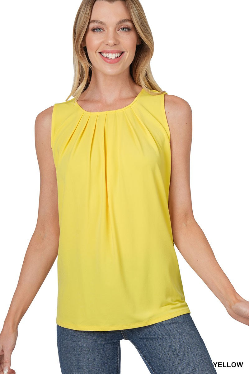 Sleeveless Front Neck Pleat Top