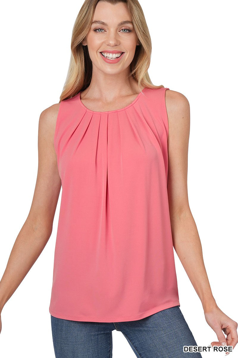 Sleeveless Front Neck Pleat Top