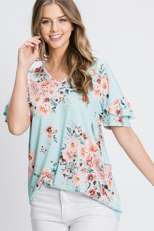 Ruffled Sleeve Floral Top