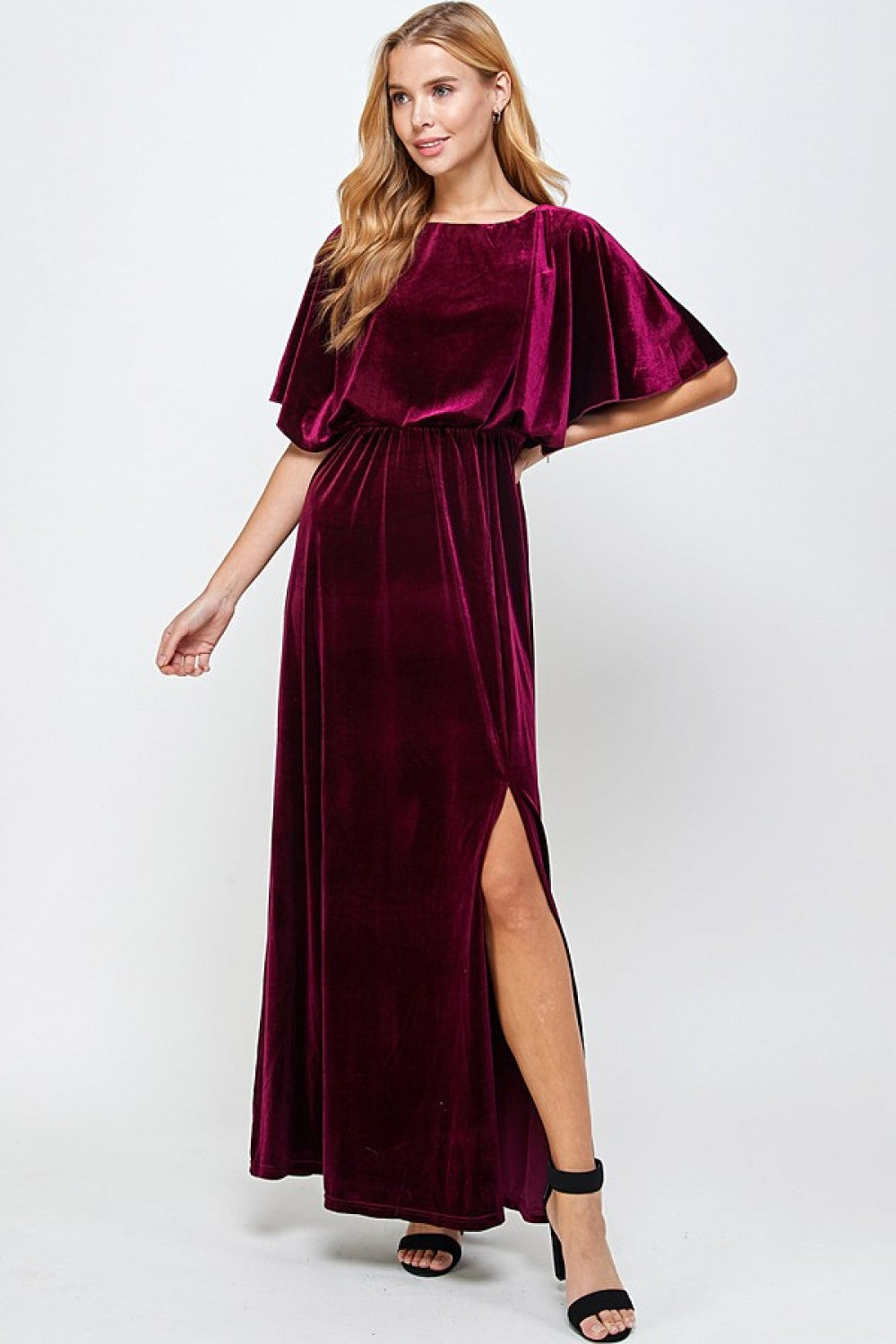 Cape Style Velvet Maxi Dress