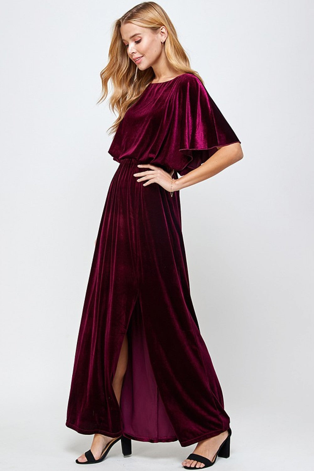Cape Style Velvet Maxi Dress