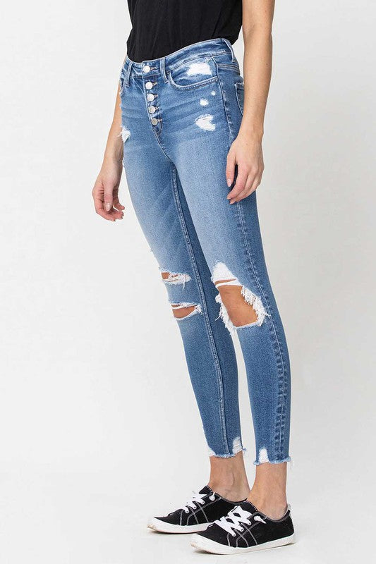Flying Monkey High Rise Button Up Fly Crop Skinny Jeans