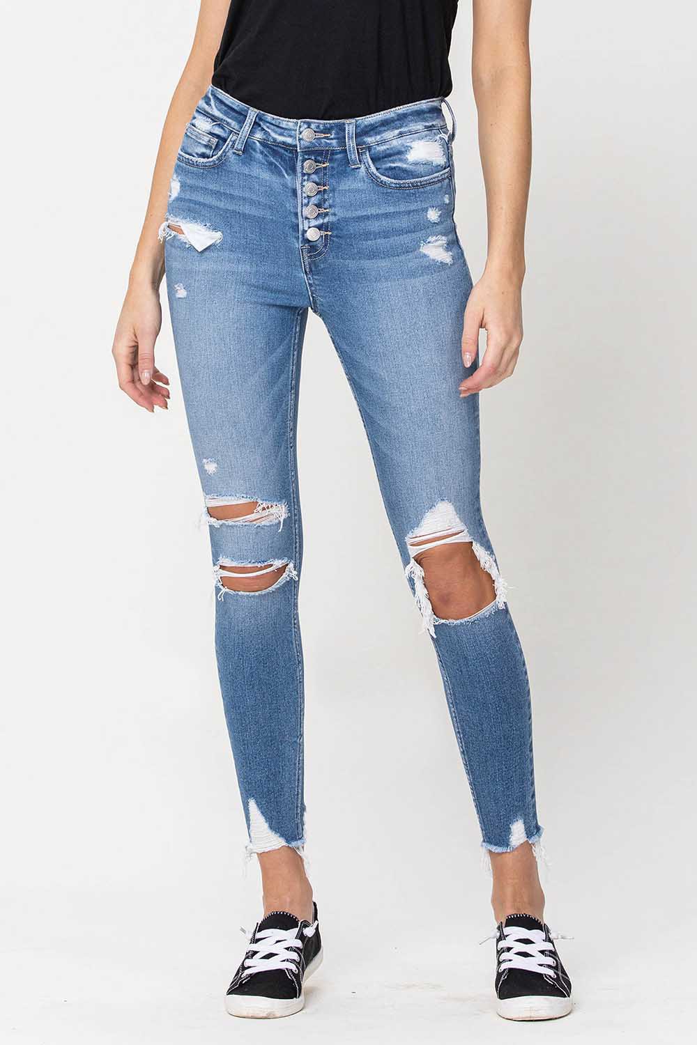 Flying Monkey High Rise Button Up Fly Crop Skinny Jeans