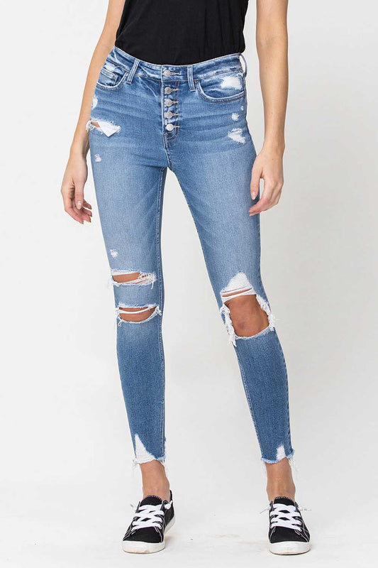 Flying Monkey High Rise Button Up Fly Crop Skinny Jeans