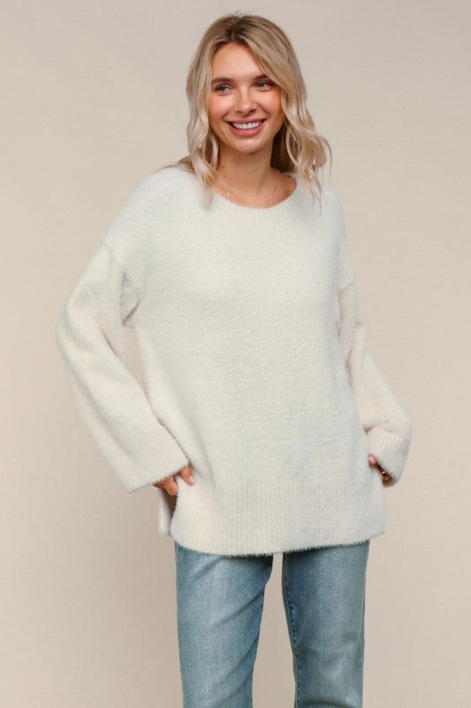 Fuzzy Soft Oversized Sweater W/ Side Slit
