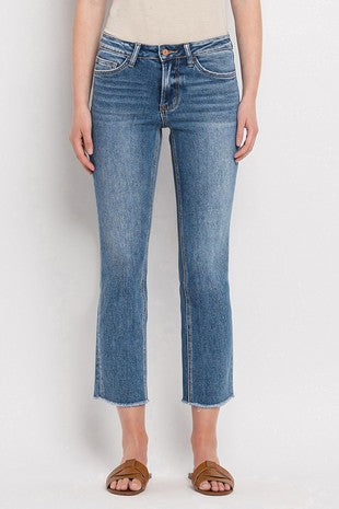 Vervet Mid Rise Raw Hem Crop Straight Jeans