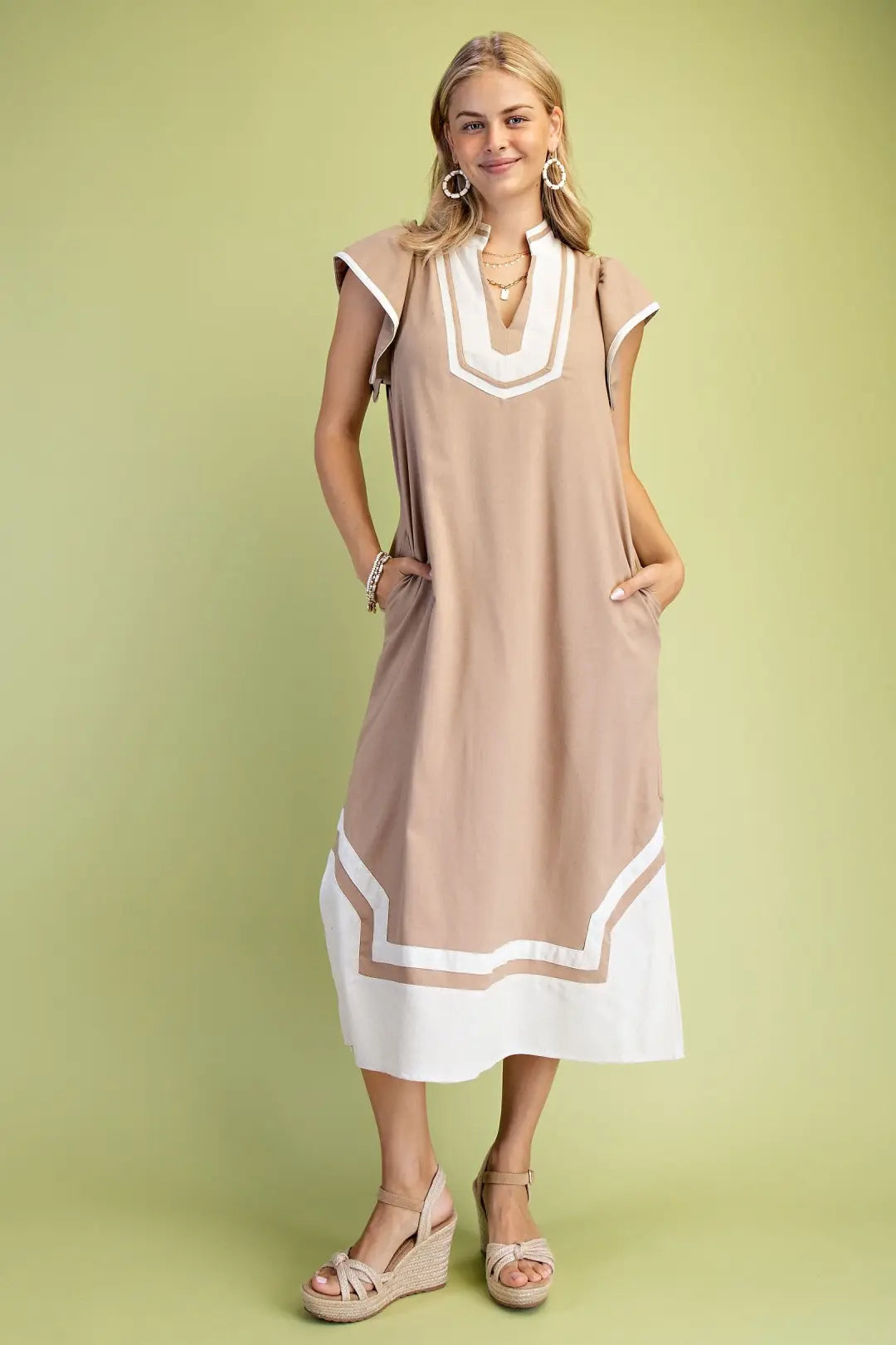 Linen V-neck Midi Dress