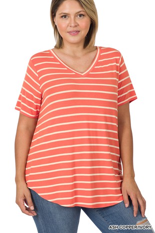 Stripe V-Neck Short Sleeve Top