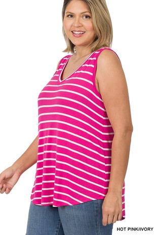 Stripe Sleeveless V-Neck Top