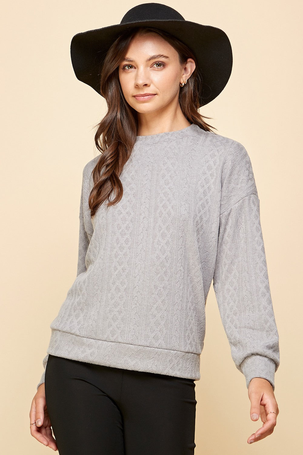 Solid Cable Knit Sweatshirt
