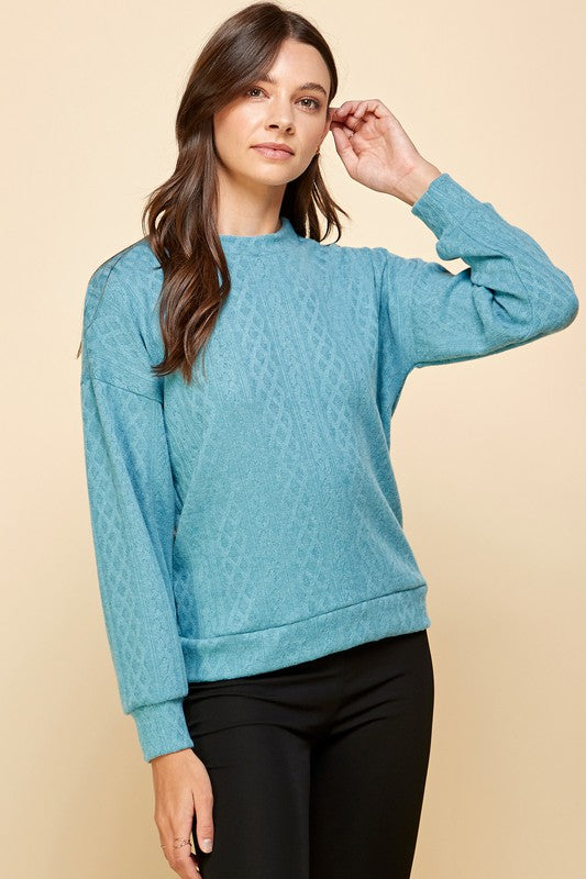 Solid Cable Knit Sweatshirt