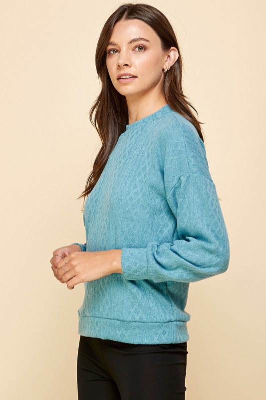 Solid Cable Knit Sweatshirt