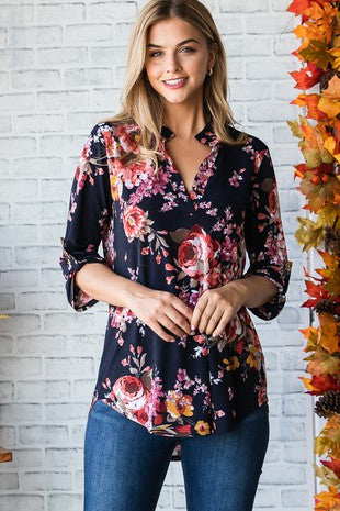 Mandarin Collar Multi Color Floral Top