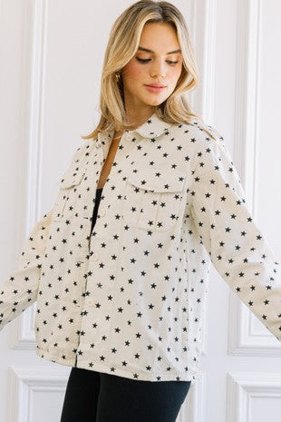 Washed Star Print Button Down Jacket