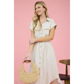 Button Down Belted Midi Dress