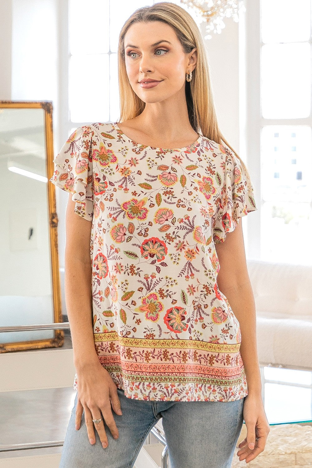 Floral Ruffle Sleeve Top