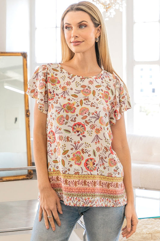 Floral Ruffle Sleeve Top