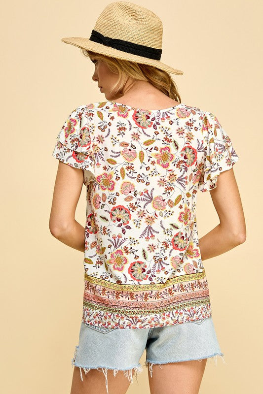 Floral Ruffle Sleeve Top