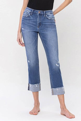 Flying Monkey High Rise Cuffed Crop Straight Jeans