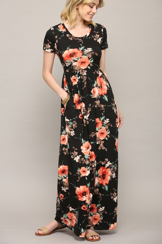 Women's Short Sleeve Maxi Dress with Pockets