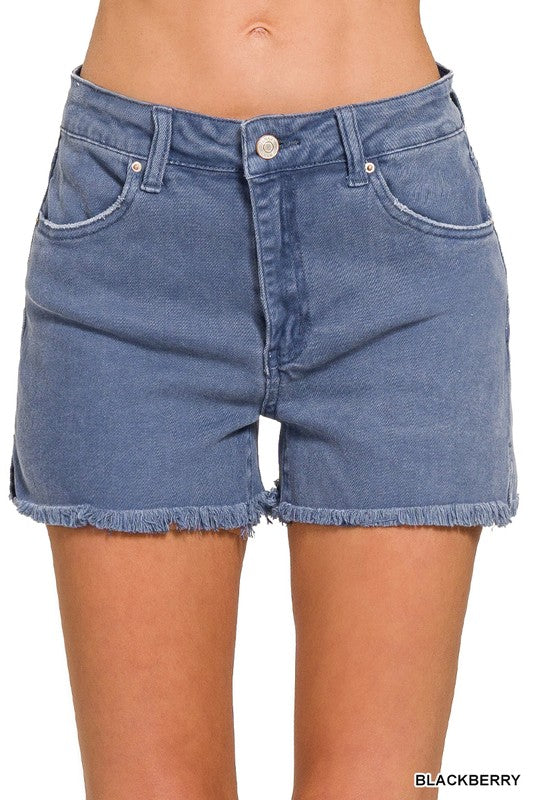 Acid Washed Frayed Cutoff Hem Shorts